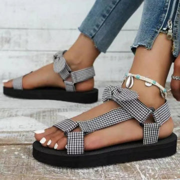 Xajzpa New Summer Women Casual Sandals Color Flat Casual Lace Up Bow Shoes for Ladies Fashion Outdoor Leopard Beach Mujer Plus Size 43